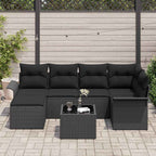 Gartensofa-set mit Kissen 7 pcs Schwarz Poly-Rattan