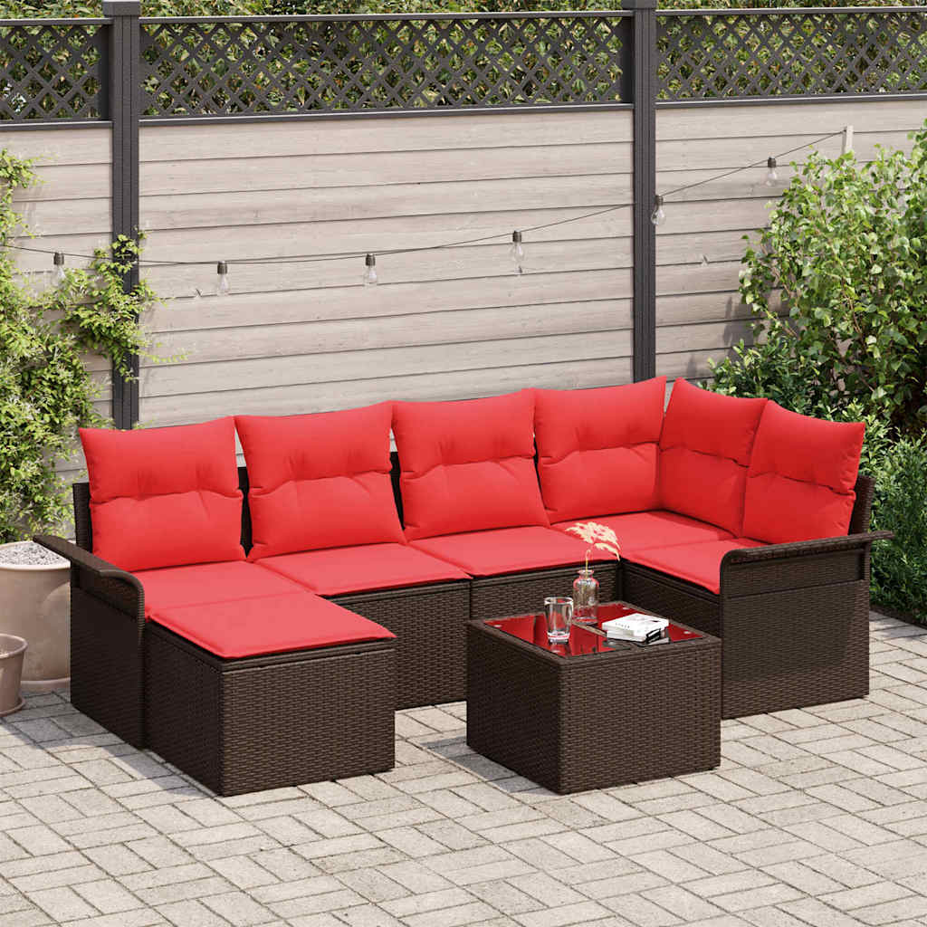 Gartensofa-set mit Kissen 7 pcs Braun Poly-Rattan