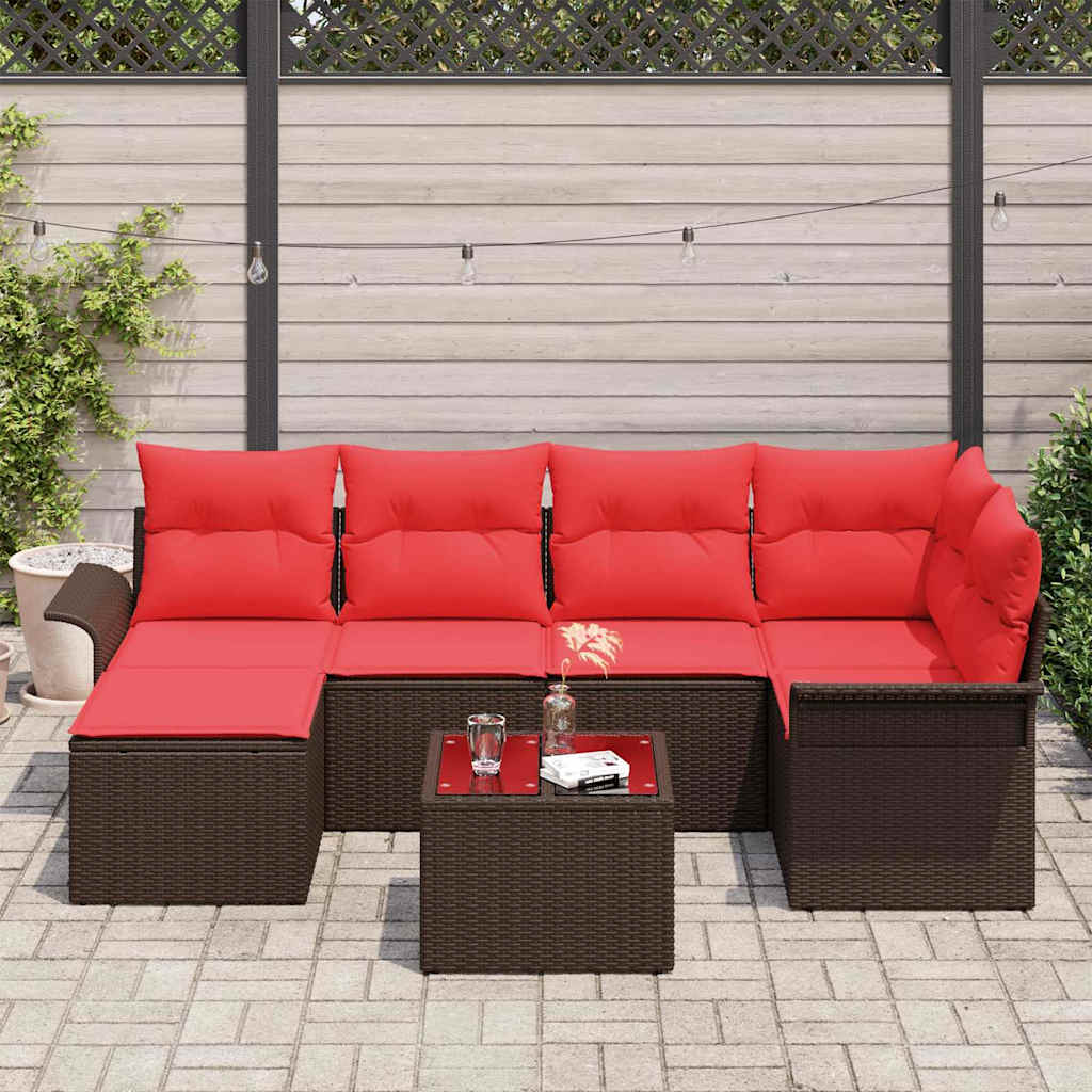 Gartensofa-set mit Kissen 7 pcs Braun Poly-Rattan