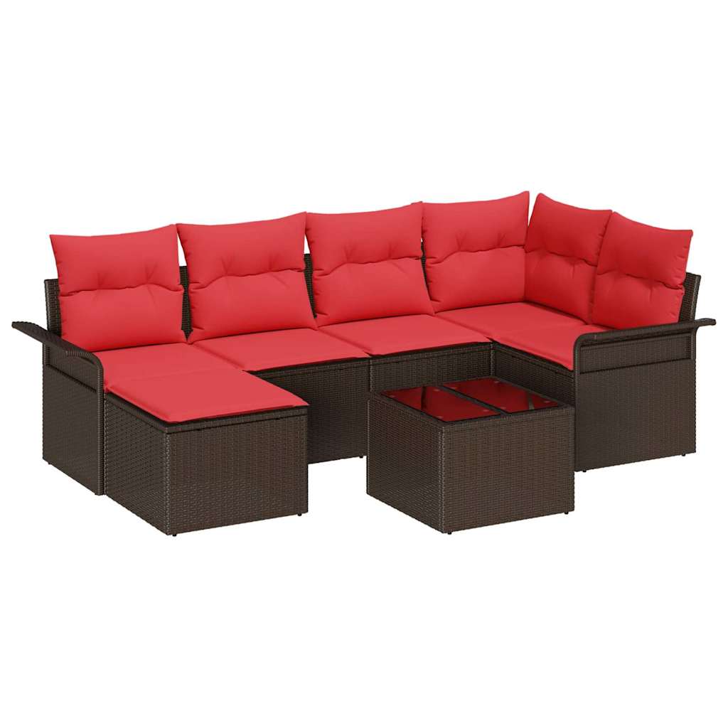 Gartensofa-set mit Kissen 7 pcs Braun Poly-Rattan