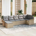Gartensofa-set mit Kissen 7 pcs Beige Poly-Rattan