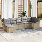 Gartensofa-set mit Kissen 7 pcs Beige Poly-Rattan