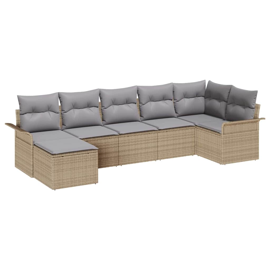 Gartensofa-set mit Kissen 7 pcs Beige Poly-Rattan