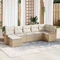 Gartensofa-set mit Kissen 7 pcs Beige Poly-Rattan