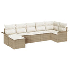 Gartensofa-set mit Kissen 7 pcs Beige Poly-Rattan