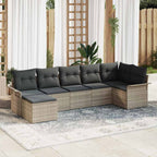 Gartensofa-set mit Kissen 7 pcs Hellgrau Poly-Rattan