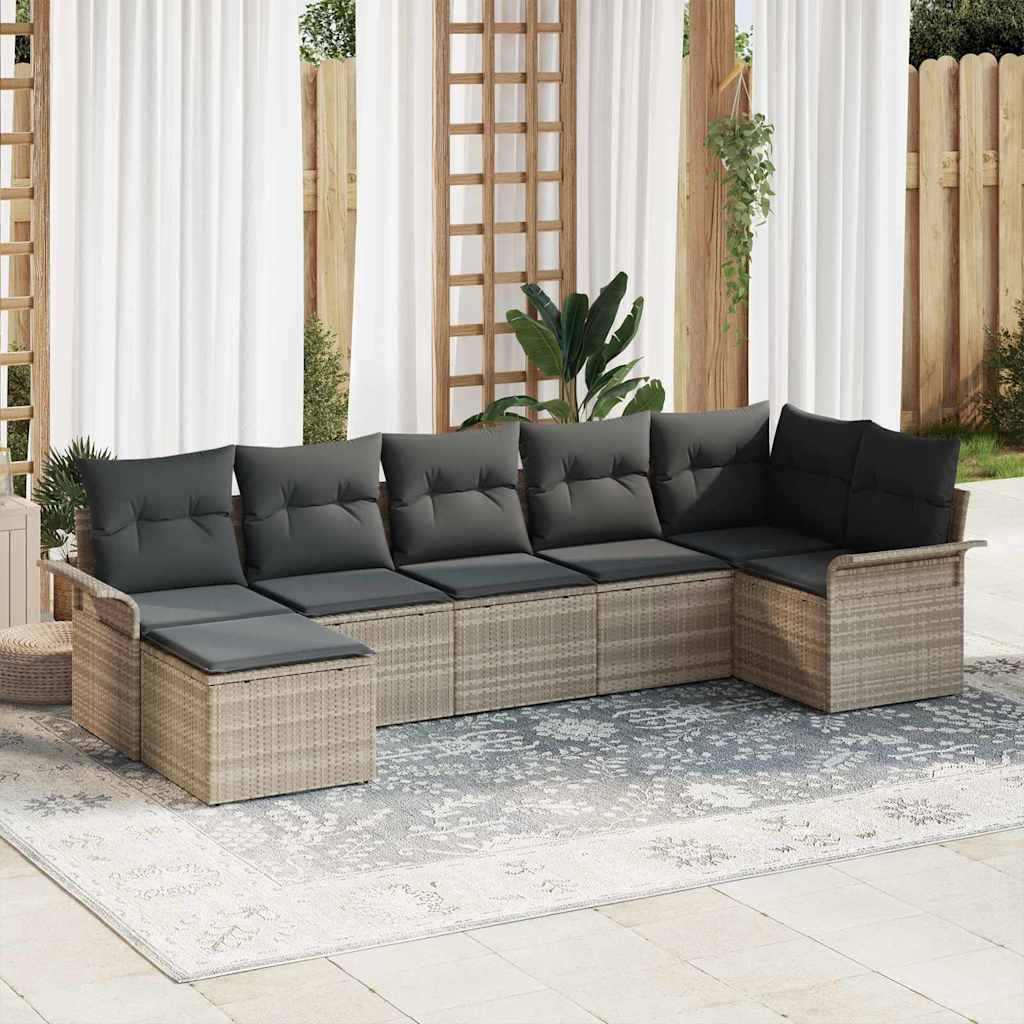 Gartensofa-set mit Kissen 7 pcs Hellgrau Poly-Rattan
