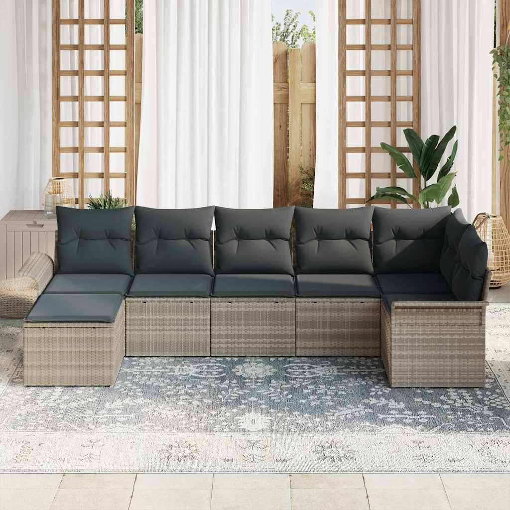 Gartensofa-set mit Kissen 7 pcs Hellgrau Poly-Rattan