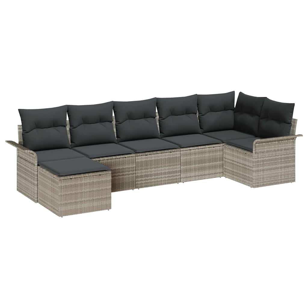 Gartensofa-set mit Kissen 7 pcs Hellgrau Poly-Rattan