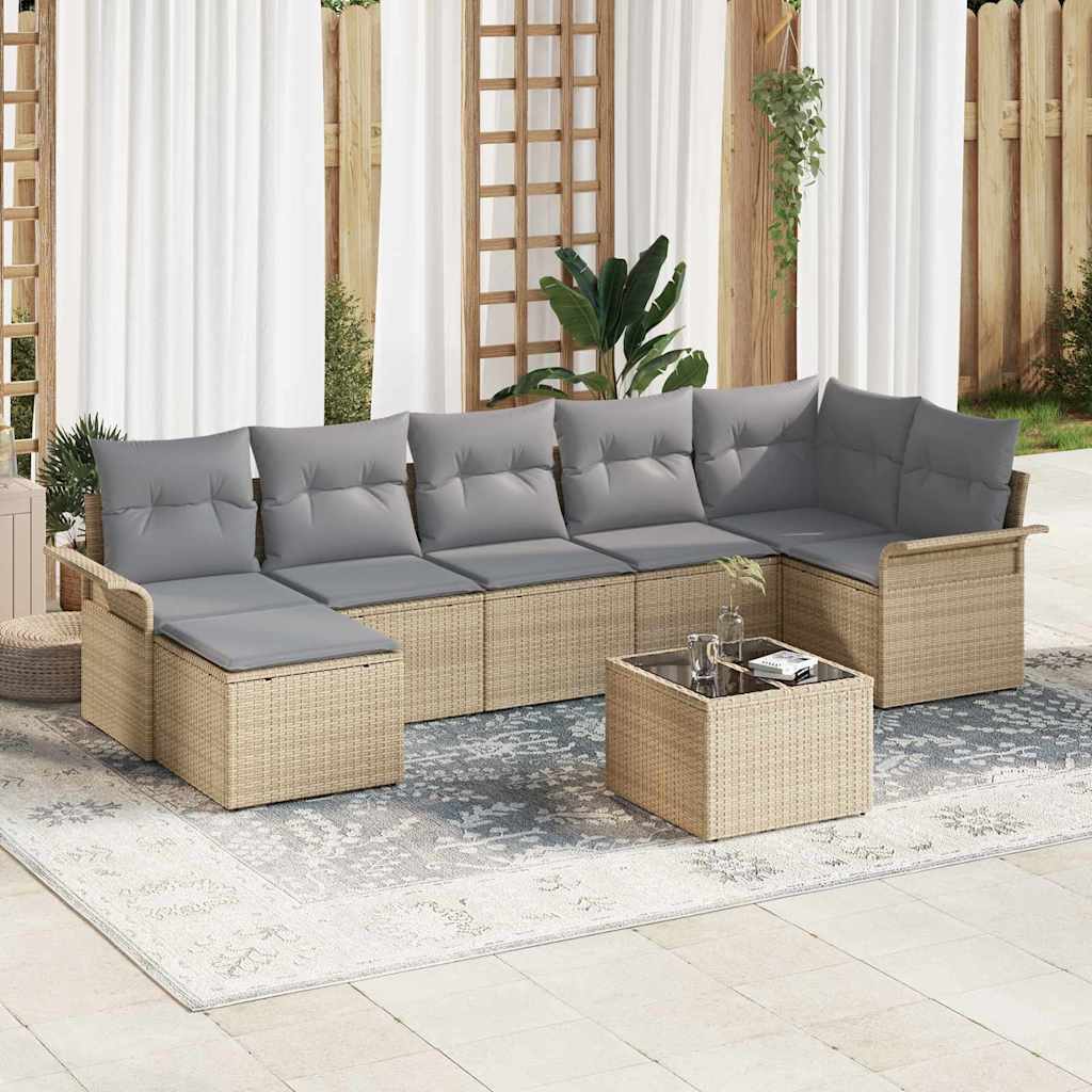 Gartensofa-set mit Kissen 8 pcs Beige Poly-Rattan