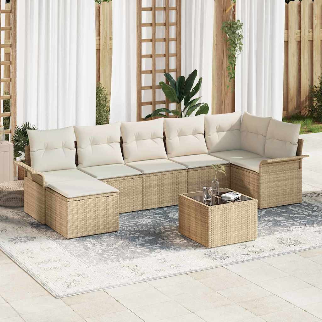 Gartensofa-set mit Kissen 8 pcs Beige Poly-Rattan