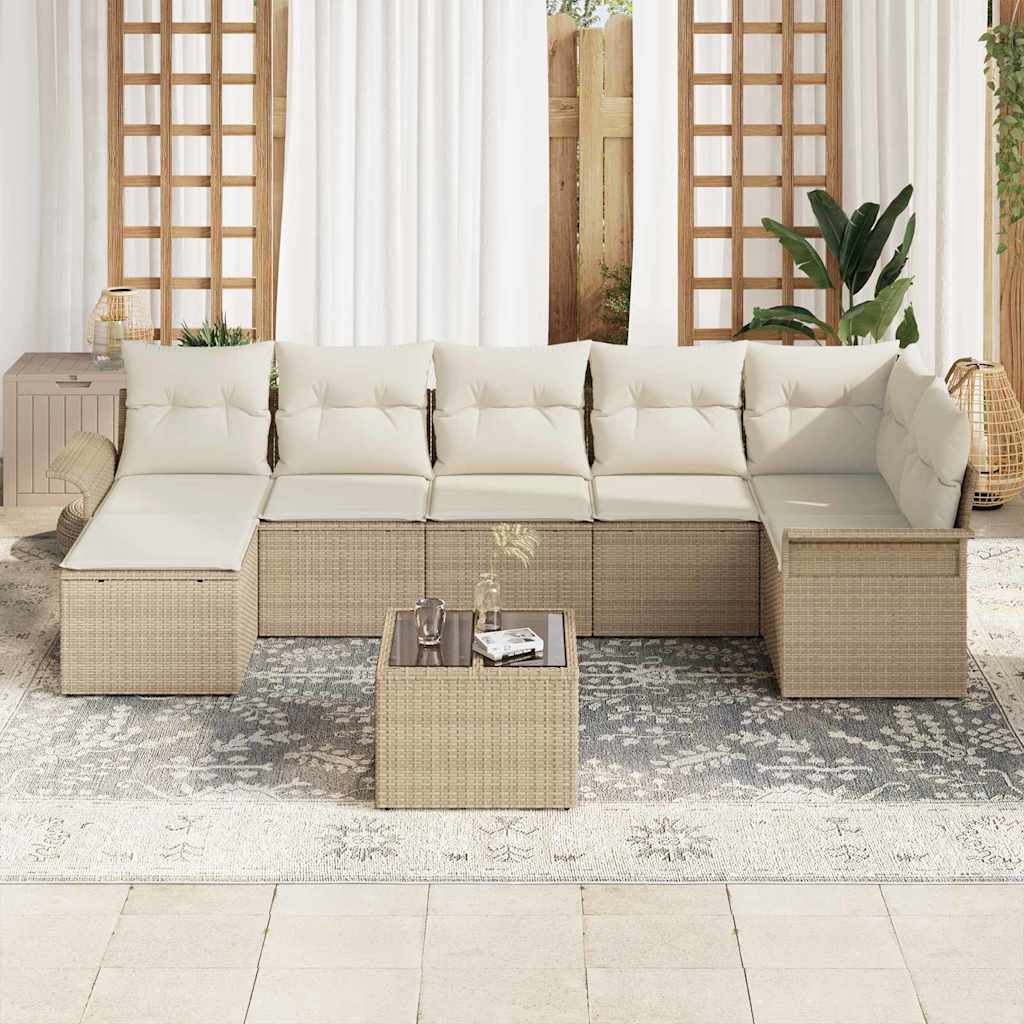 Gartensofa-set mit Kissen 8 pcs Beige Poly-Rattan