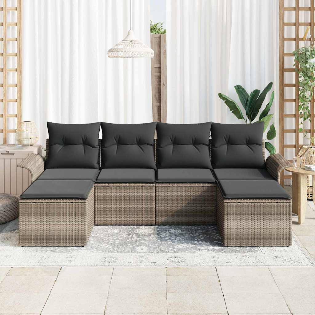 Gartensofa-set mit Kissen 6 pcs Grau Poly-Rattan