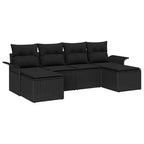 Gartensofa-set mit Kissen 6 pcs Schwarz Poly-Rattan