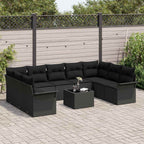 Gartensofa-set mit Kissen 10 pcs Schwarz Poly-Rattan