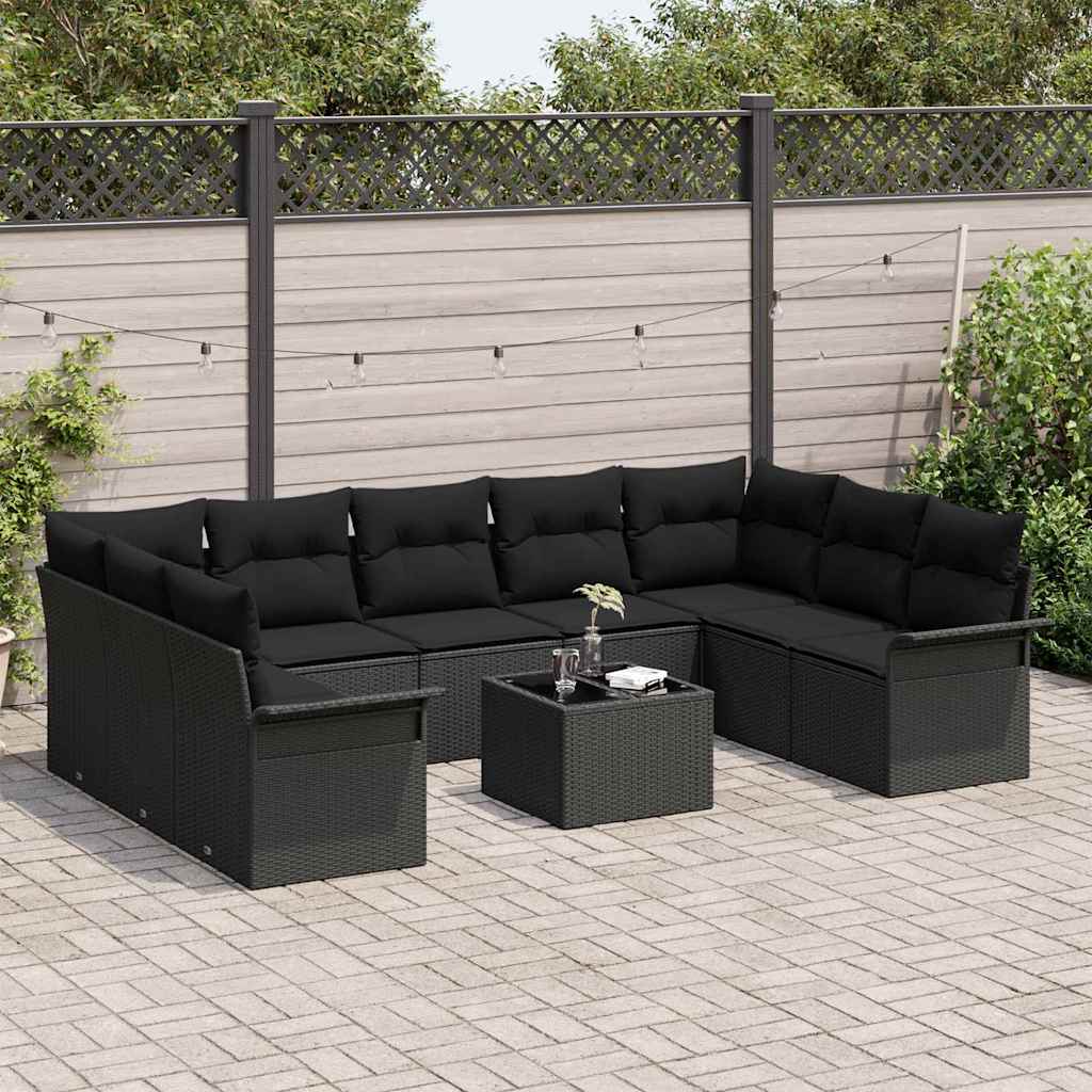 Gartensofa-set mit Kissen 10 pcs Schwarz Poly-Rattan