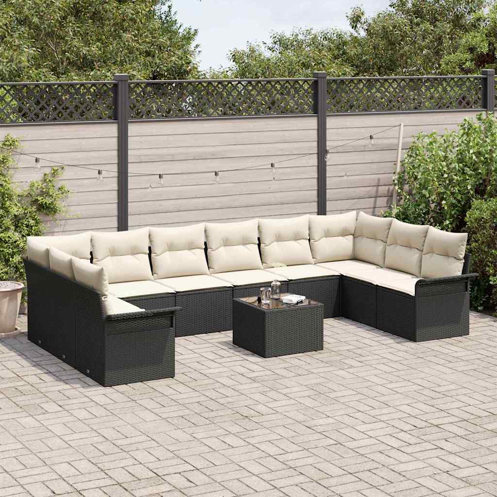 Gartensofa-set mit Kissen 11 pcs Schwarz Poly-Rattan