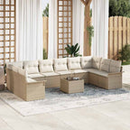 Gartensofa-set mit Kissen 11 pcs Beige Poly-Rattan