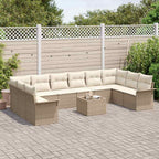 Gartensofa-set mit Kissen 11 pcs Beige Poly-Rattan
