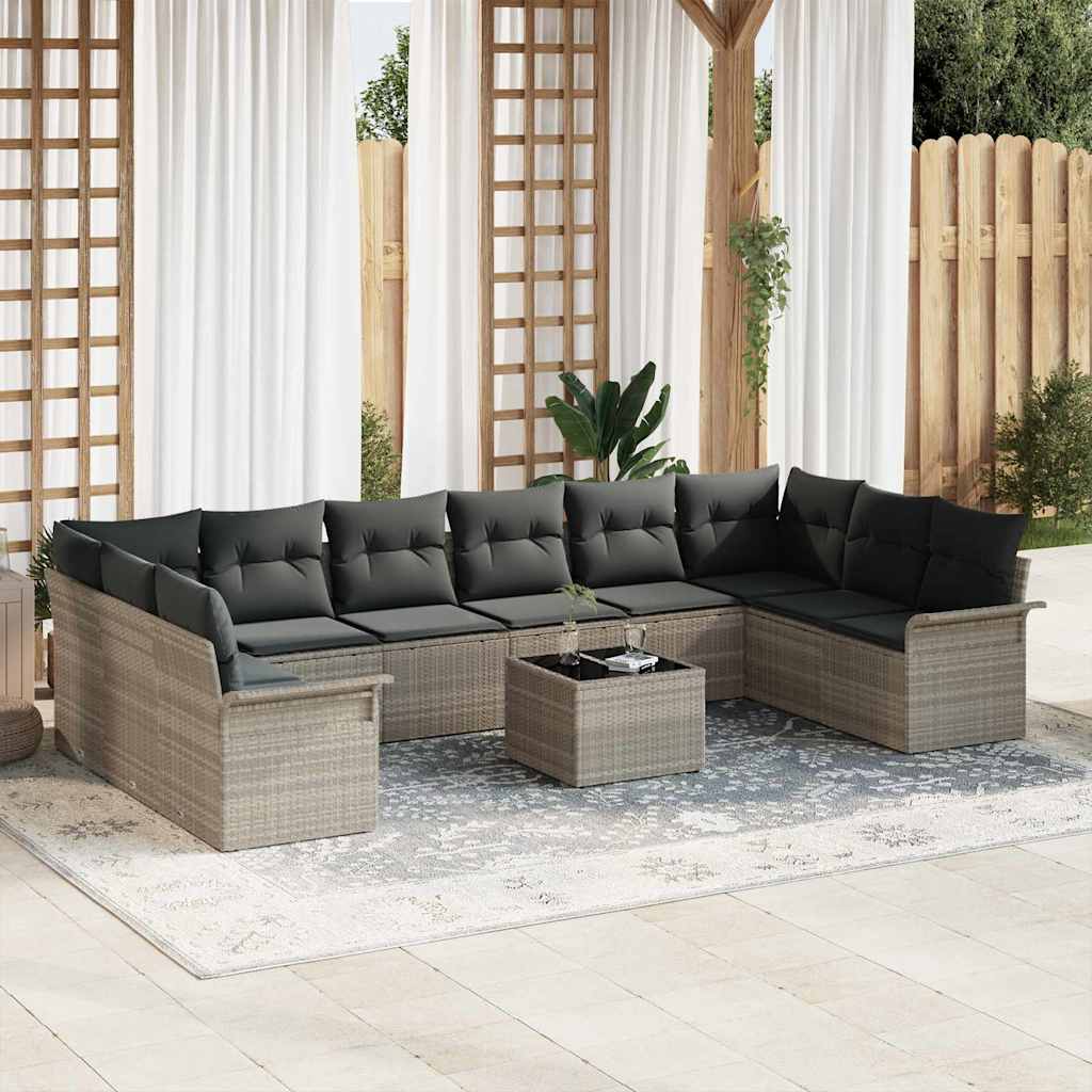 Gartensofa-set mit Kissen 11 pcs Hellgrau Poly-Rattan