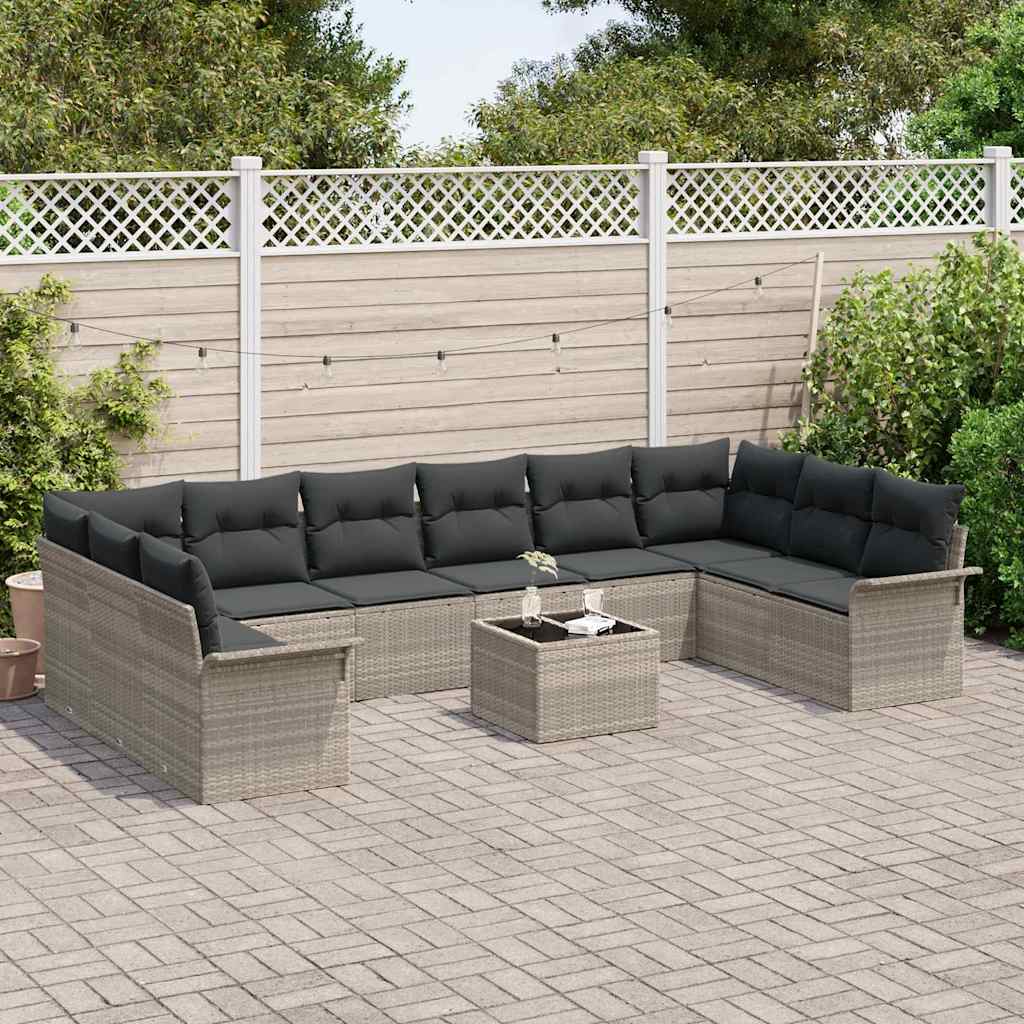 Gartensofa-set mit Kissen 11 pcs Hellgrau Poly-Rattan