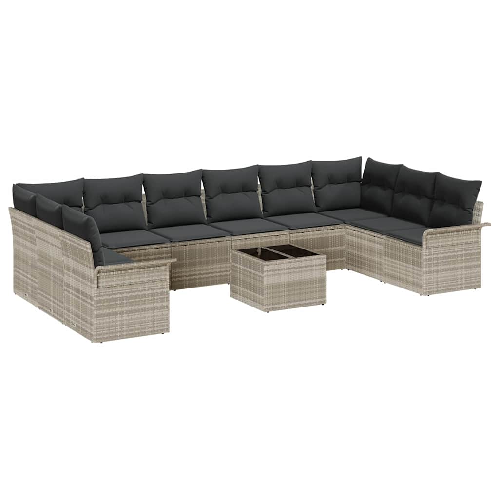 Gartensofa-set mit Kissen 11 pcs Hellgrau Poly-Rattan