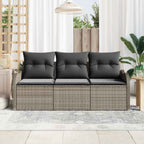 Gartensofa-set mit Kissen 3 pcs Grau Poly-Rattan