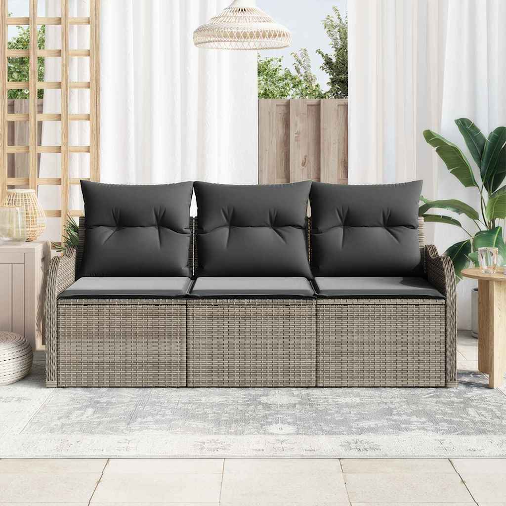 Gartensofa-set mit Kissen 3 pcs Grau Poly-Rattan