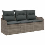 Gartensofa-set mit Kissen 3 pcs Grau Poly-Rattan