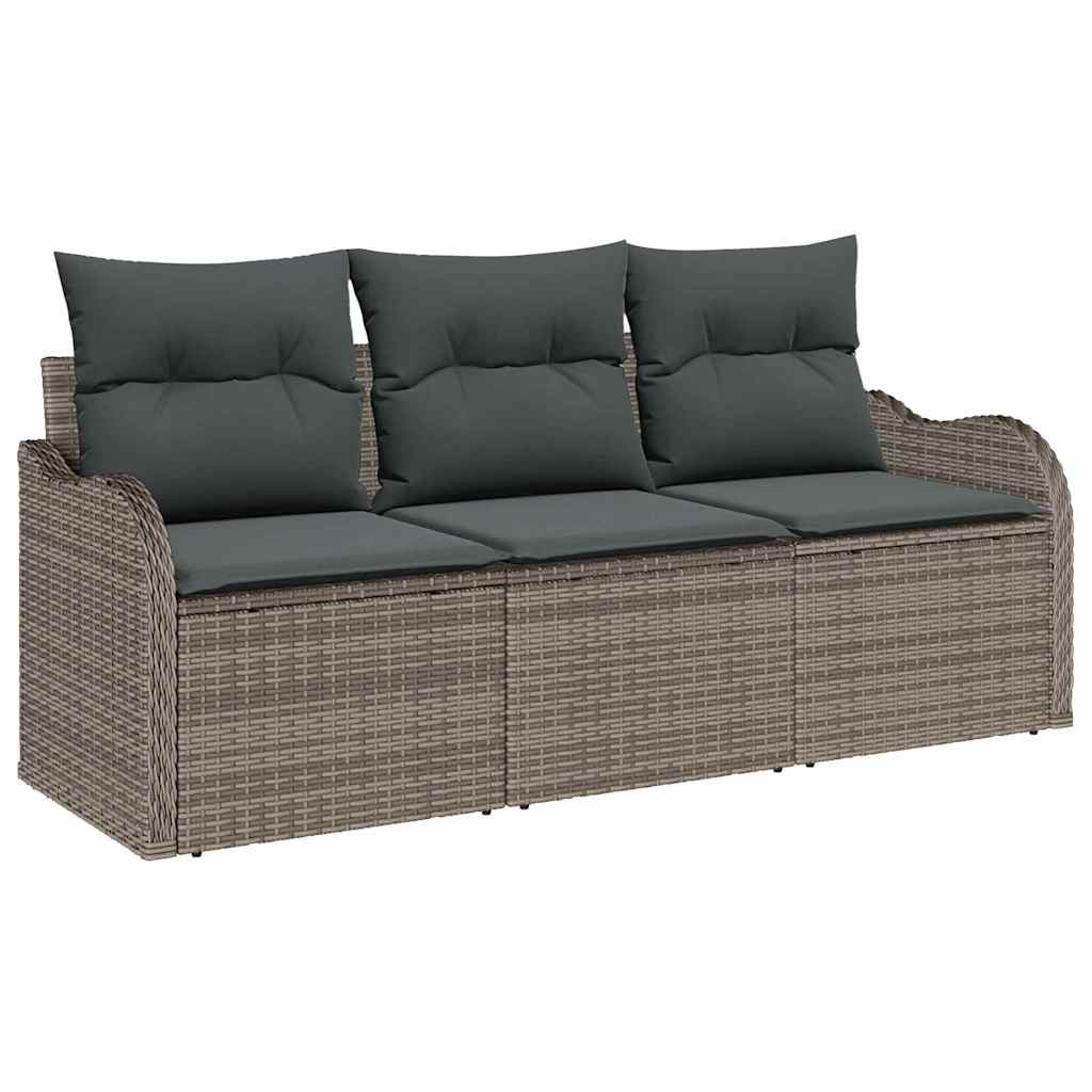 Gartensofa-set mit Kissen 3 pcs Grau Poly-Rattan