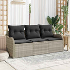 Gartensofa-set mit Kissen 3 pcs Hellgrau Poly-Rattan