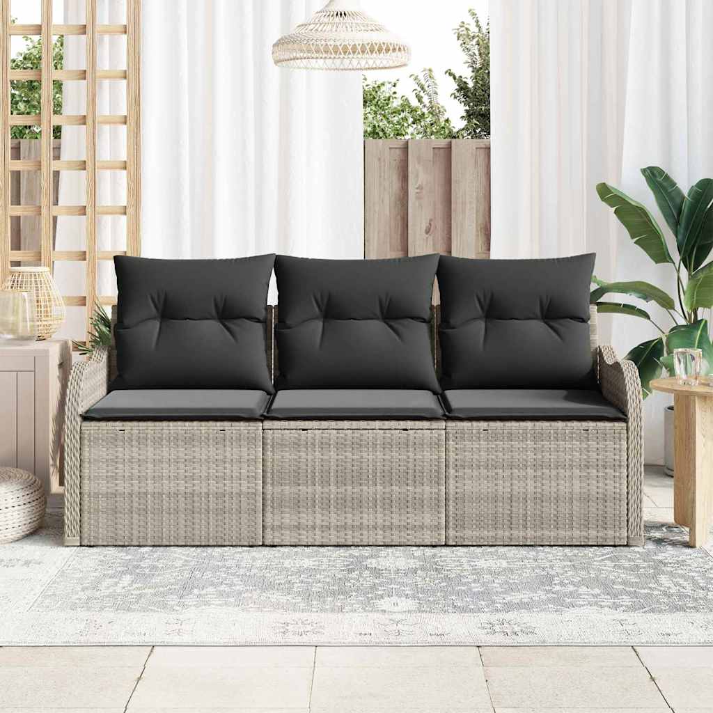 Gartensofa-set mit Kissen 3 pcs Hellgrau Poly-Rattan