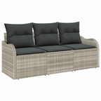 Gartensofa-set mit Kissen 3 pcs Hellgrau Poly-Rattan