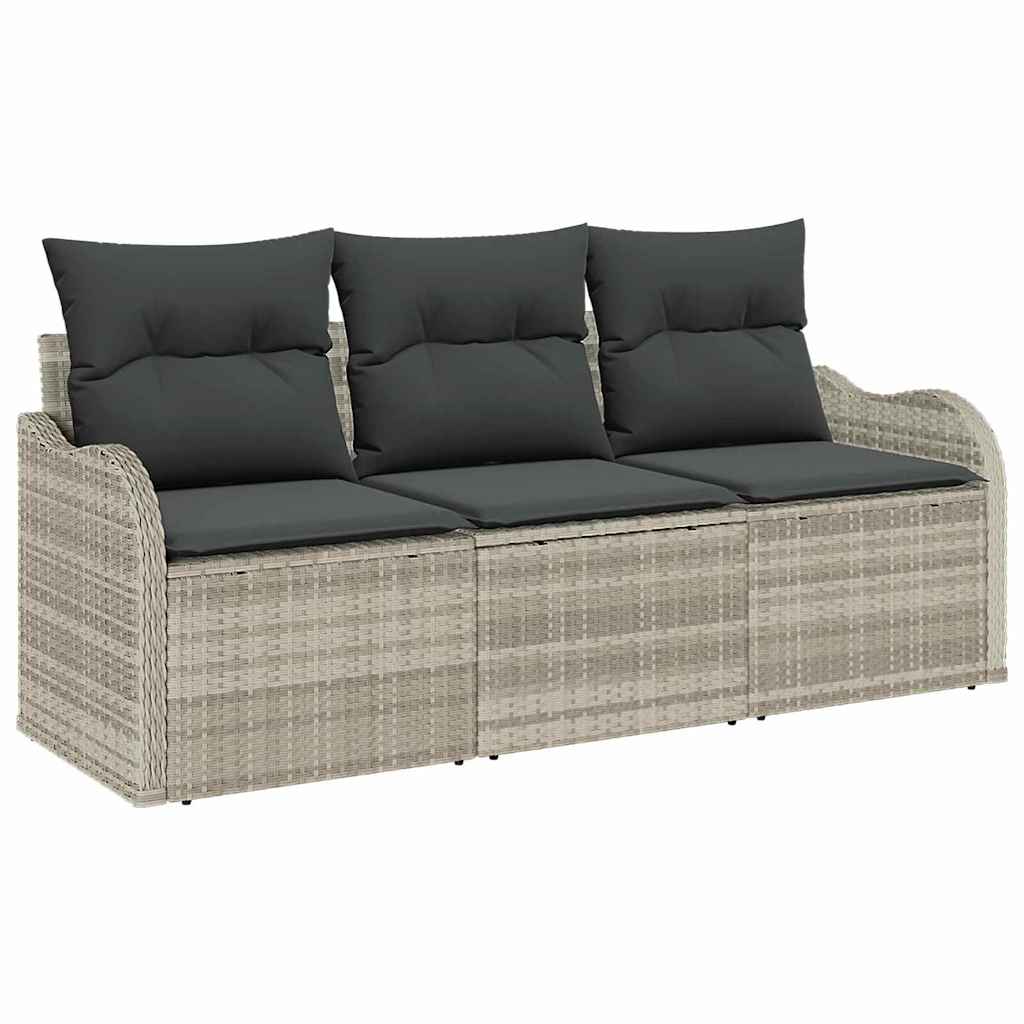 Gartensofa-set mit Kissen 3 pcs Hellgrau Poly-Rattan