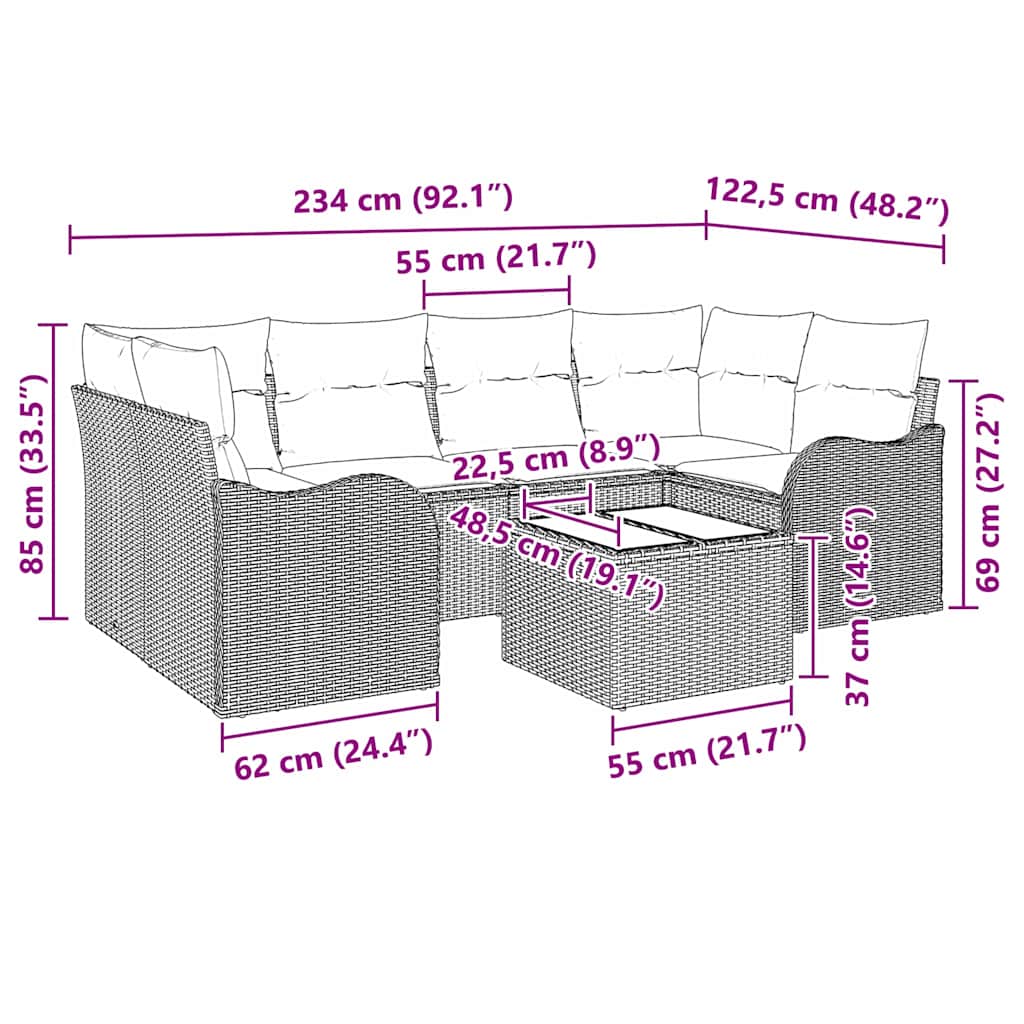 Gartensofa-set Hellgrau 55 x 55 x 37 cm Poly-Rattan