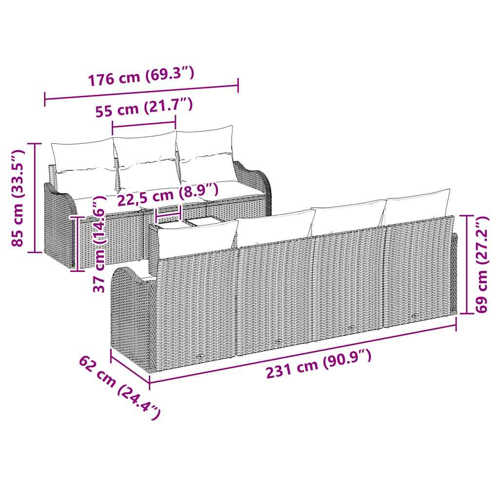 Gartensofa-set Hellgrau 55 x 55 x 37 cm Poly-Rattan