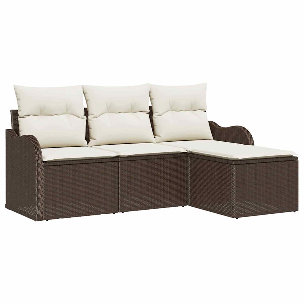 Gartensofa-set mit Kissen mit Speicher 4 pcs Braun Poly-Rattan