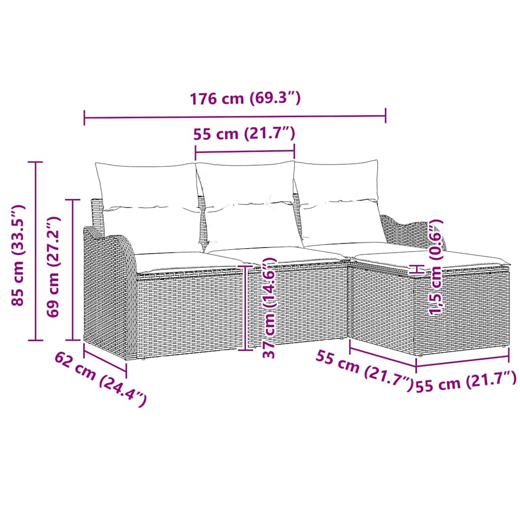 Gartensofa-set mit Kissen mit Speicher 4 pcs Braun Poly-Rattan