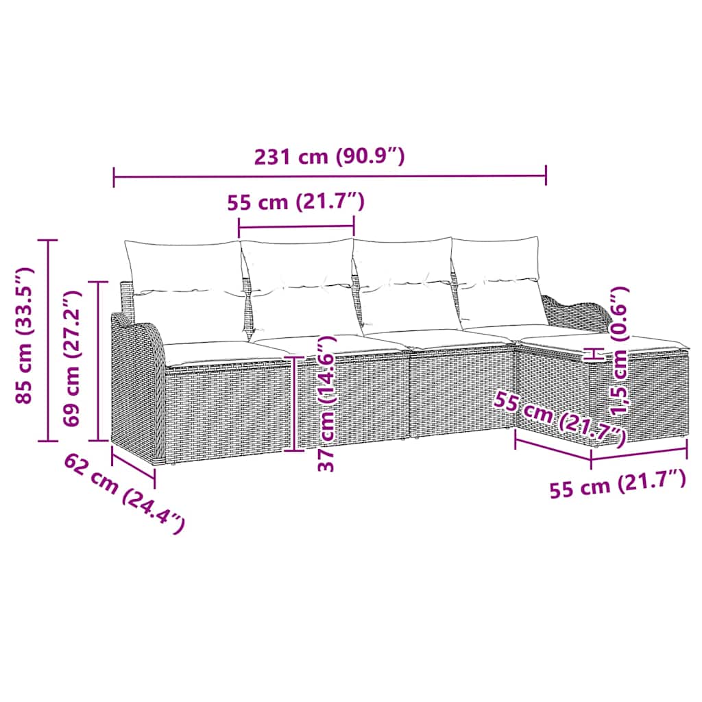 Gartensofa-set Grau Poly-Rattan