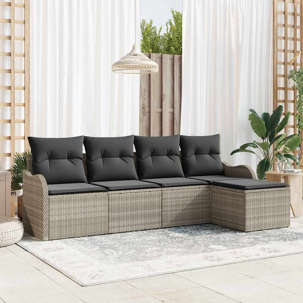 Gartensofa-set 5 pcs Hellgrau Poly-Rattan