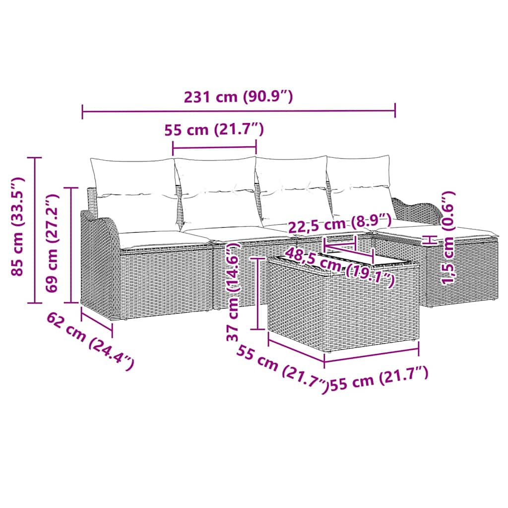 Gartensofa-set Beige Poly-Rattan