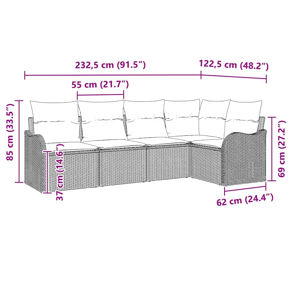 Gartensofa-set 5 pcs Braun Poly-Rattan