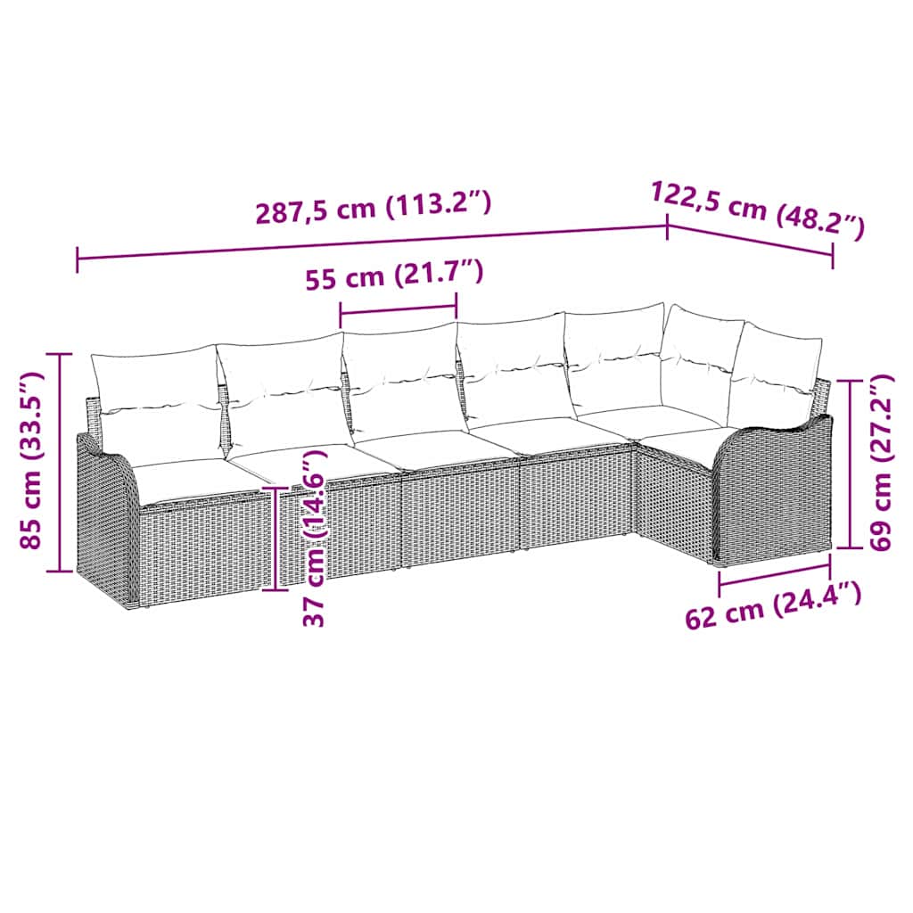 Gartensofa-set 6 pcs Braun Poly-Rattan