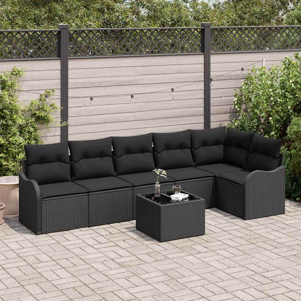 Gartensofa-set 7 pcs Schwarz Poly-Rattan