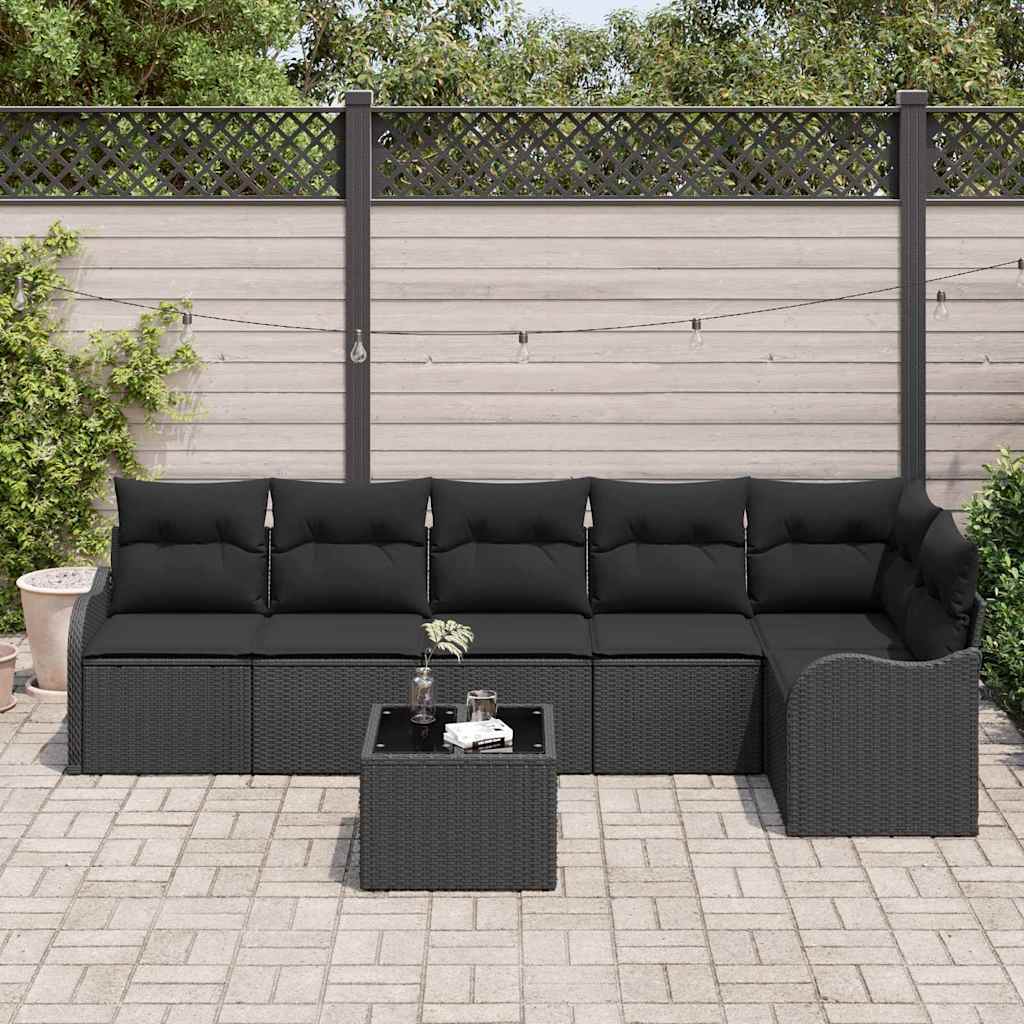 Gartensofa-set 7 pcs Schwarz Poly-Rattan