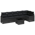 Gartensofa-set 7 pcs Schwarz Poly-Rattan
