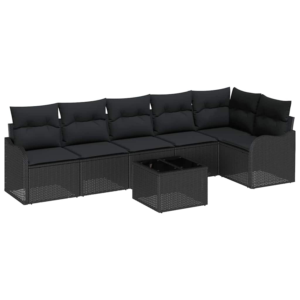 Gartensofa-set 7 pcs Schwarz Poly-Rattan