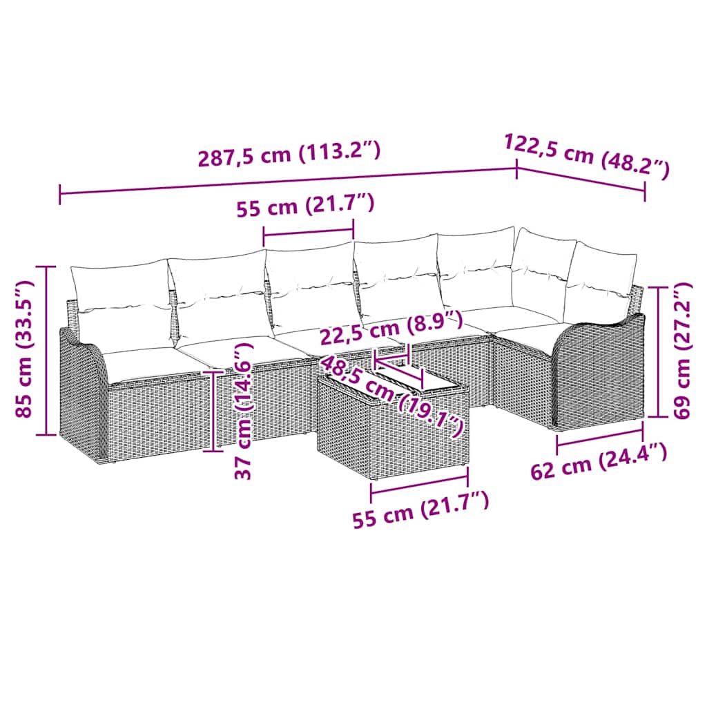 Gartensofa-set 7 pcs Schwarz Poly-Rattan