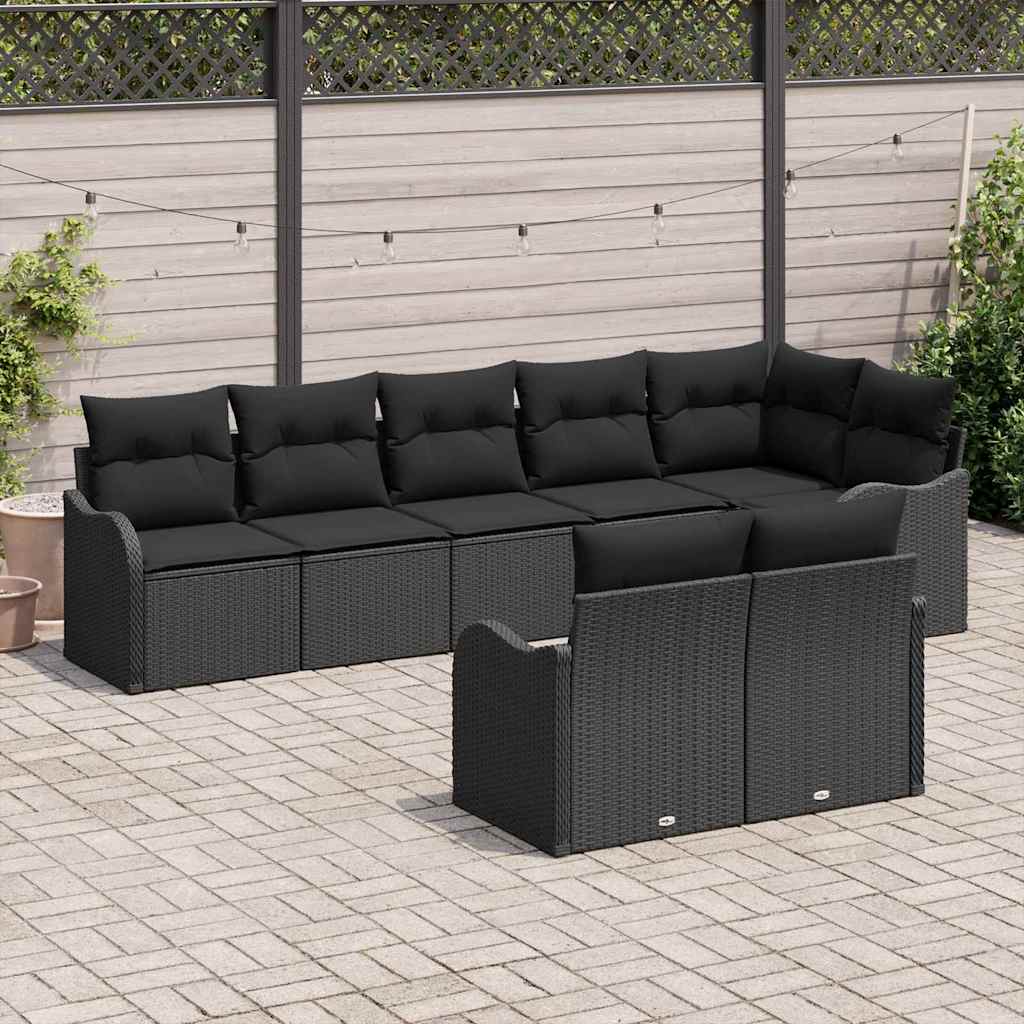 Gartensofa-set 8 pcs Schwarz Poly-Rattan