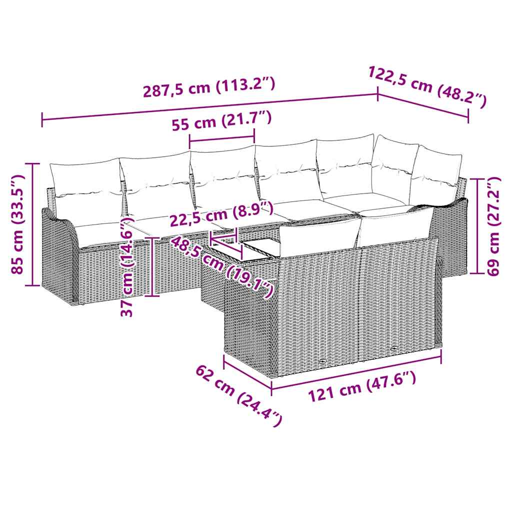 Gartensofa-set 9 pcs Beige Poly-Rattan